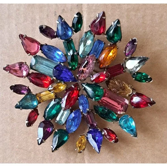 Vintage Fruit Salad Starburst Brooch Pin Prong Set 3" - Picture 3 of 7